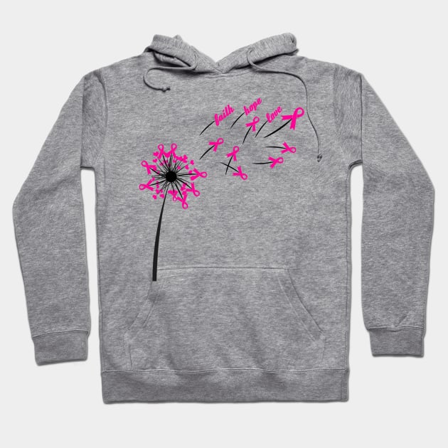 Dandelion Faith Hope Love Breast Cancer Awareness Flower T-shirt , October Ribbon Pink Design Hoodie by OsOsgermany